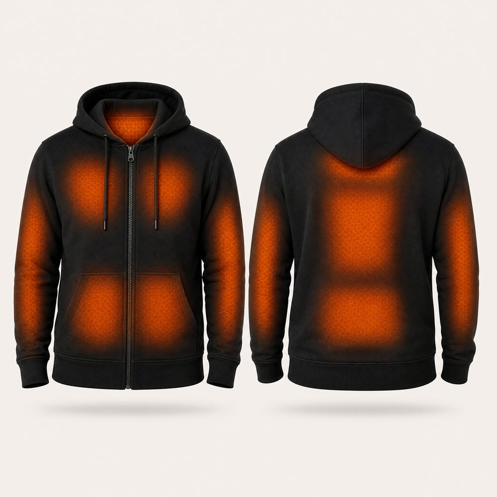 9HEAT TX4 - Sweat à capuche chauffant Unisexe - zones chauffantes avant et dos fond clair