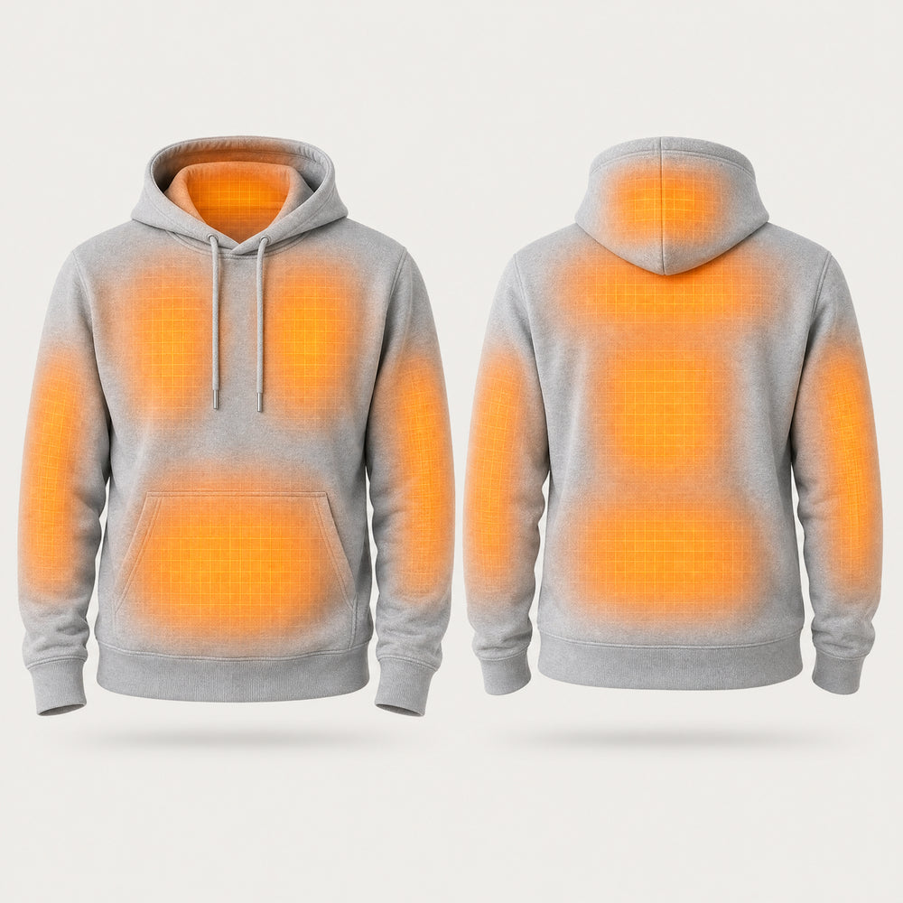 9HEAT Hoodie X12 - Sweat chauffant 12 zones - zones chauffantes avant et dos fond clair