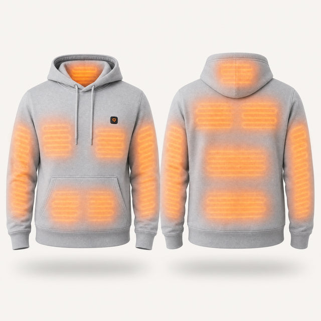 9HEAT Hoodie X12 - Sweat chauffant 12 zones - zones chauffantes avec bouton 9HEAT visible