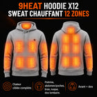 9HEAT Hoodie X12 - Sweat chauffant 12 zones - Zones chauffantes complètes avant et dos