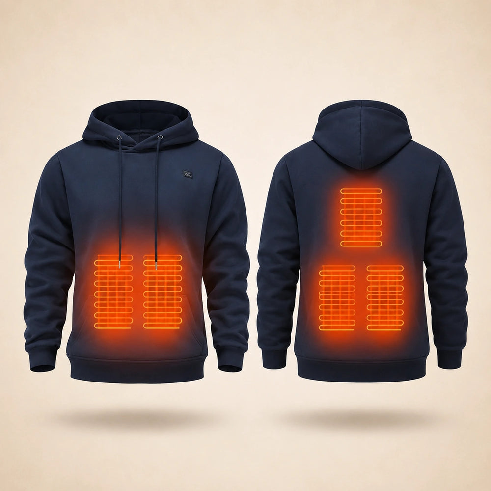 9HEAT Transit H5 - Sweat chauffant à capuche Homme - Produit exact et zones