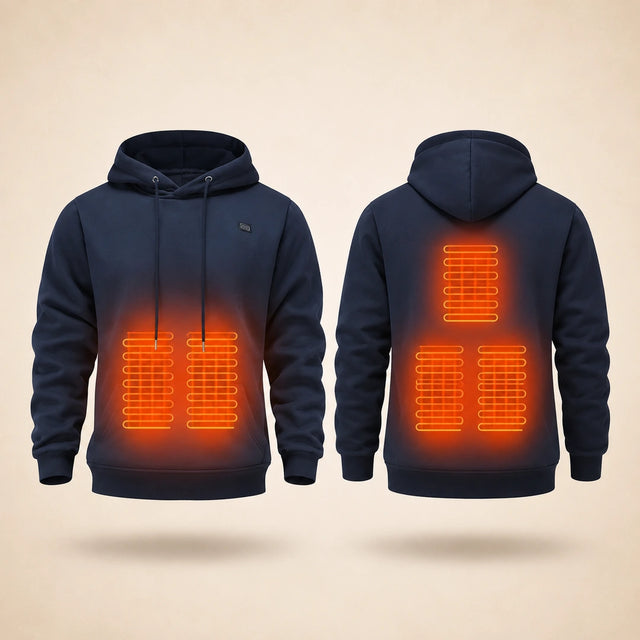 9HEAT Transit H5 - Sweat chauffant à capuche Homme - Produit exact et zones