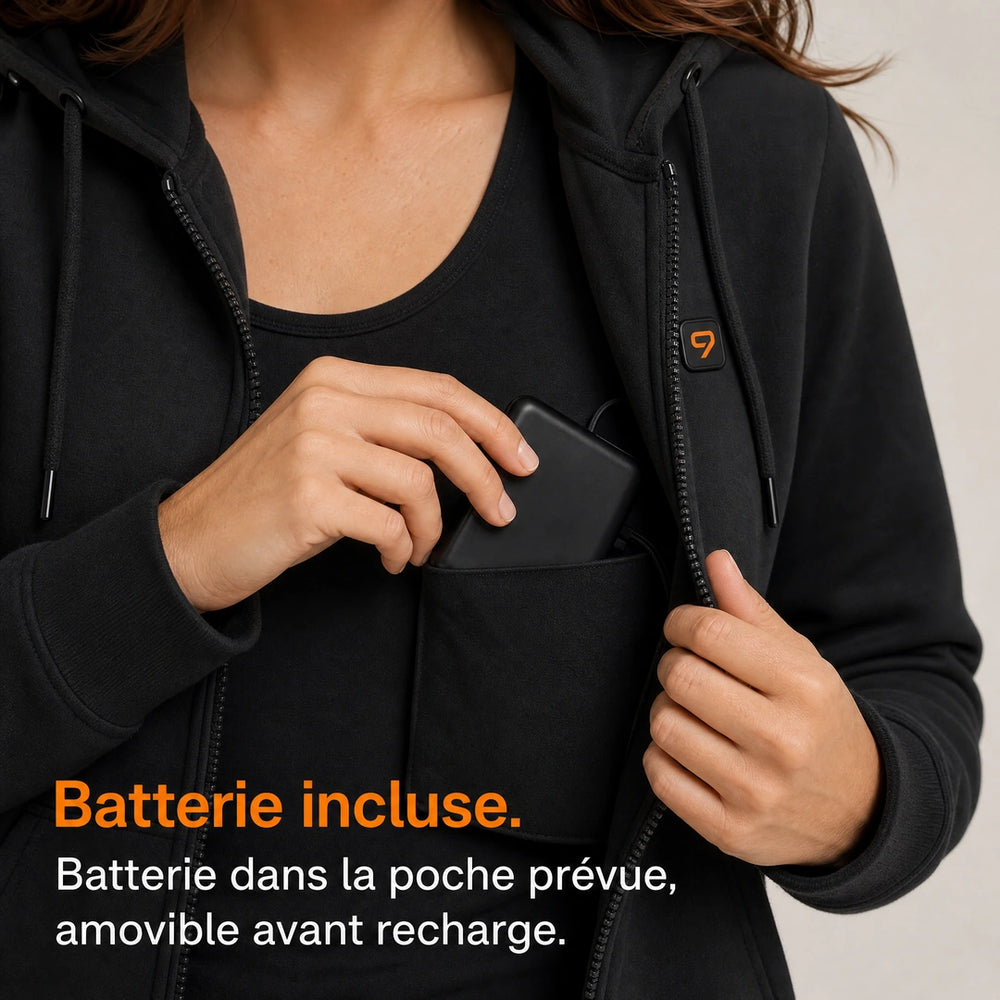 9HEAT T6 - Sweat zippé chauffant Femme - Batterie / poche