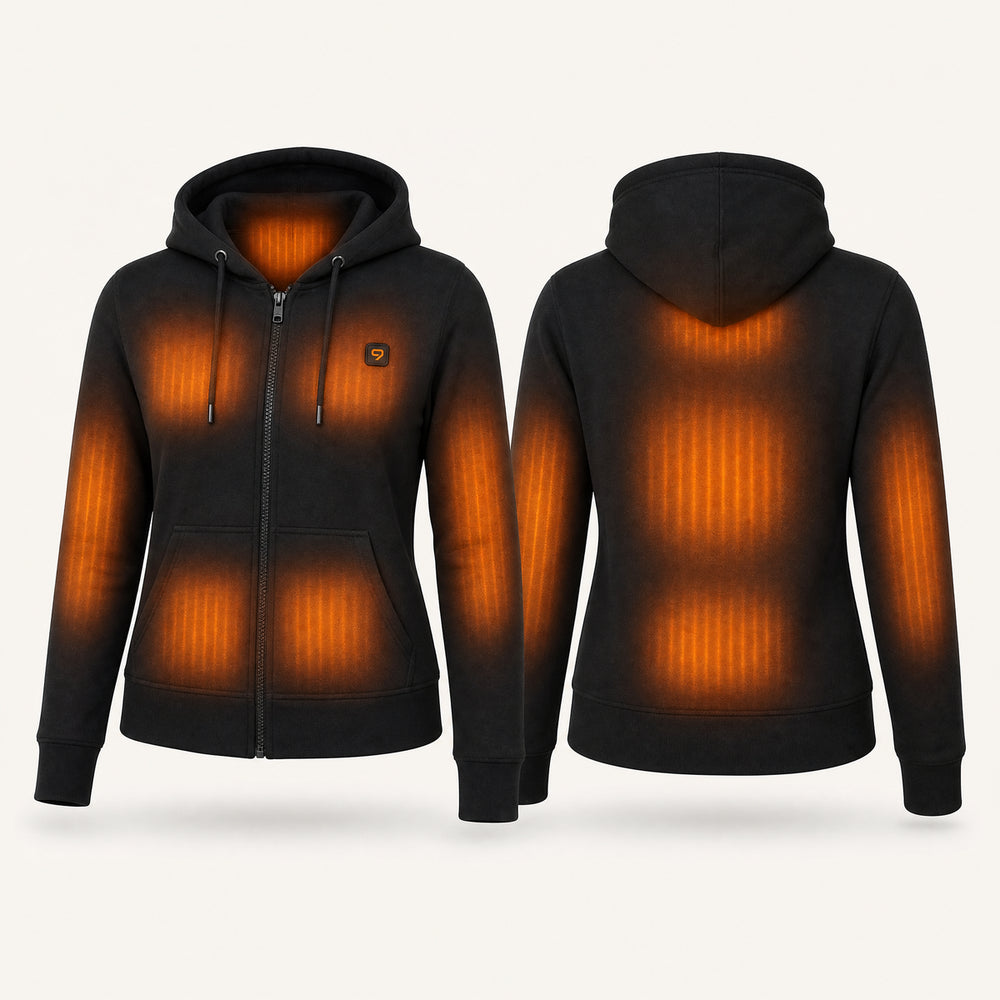 9HEAT Sweat T6 - Sweat zippé chauffant Femme - zones chauffantes avec bouton 9HEAT visible