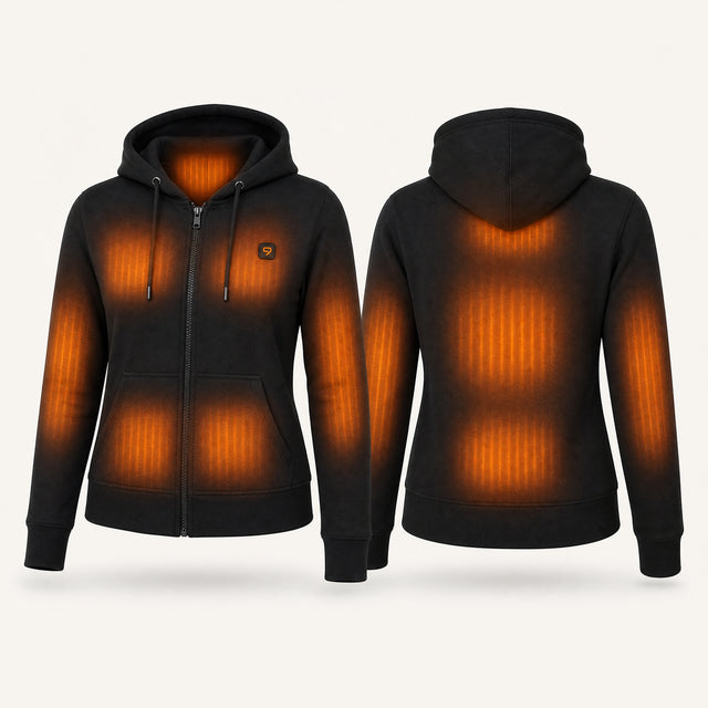 9HEAT Sweat T6 - Sweat zippé chauffant Femme - zones chauffantes avec bouton 9HEAT visible