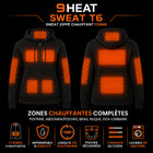 9HEAT Sweat T6 - Sweat zippé chauffant Femme - Zones chauffantes complètes avant et dos