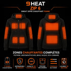 9HEAT Zip 6 - Sweat zippé chauffant Femme - Zones chauffantes complètes avant et dos