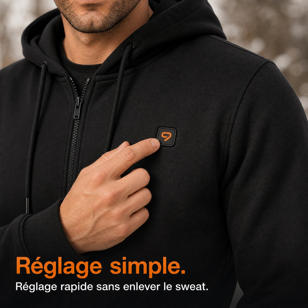 9HEAT T6 - Sweat zippé chauffant Homme - Bouton / réglage