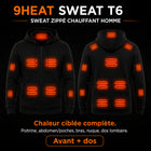 9HEAT Sweat T6 - Sweat zippé chauffant Homme - Zones chauffantes complètes avant et dos