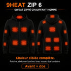 9HEAT Zip 6 - Sweat zippé chauffant Homme - Zones chauffantes complètes avant et dos