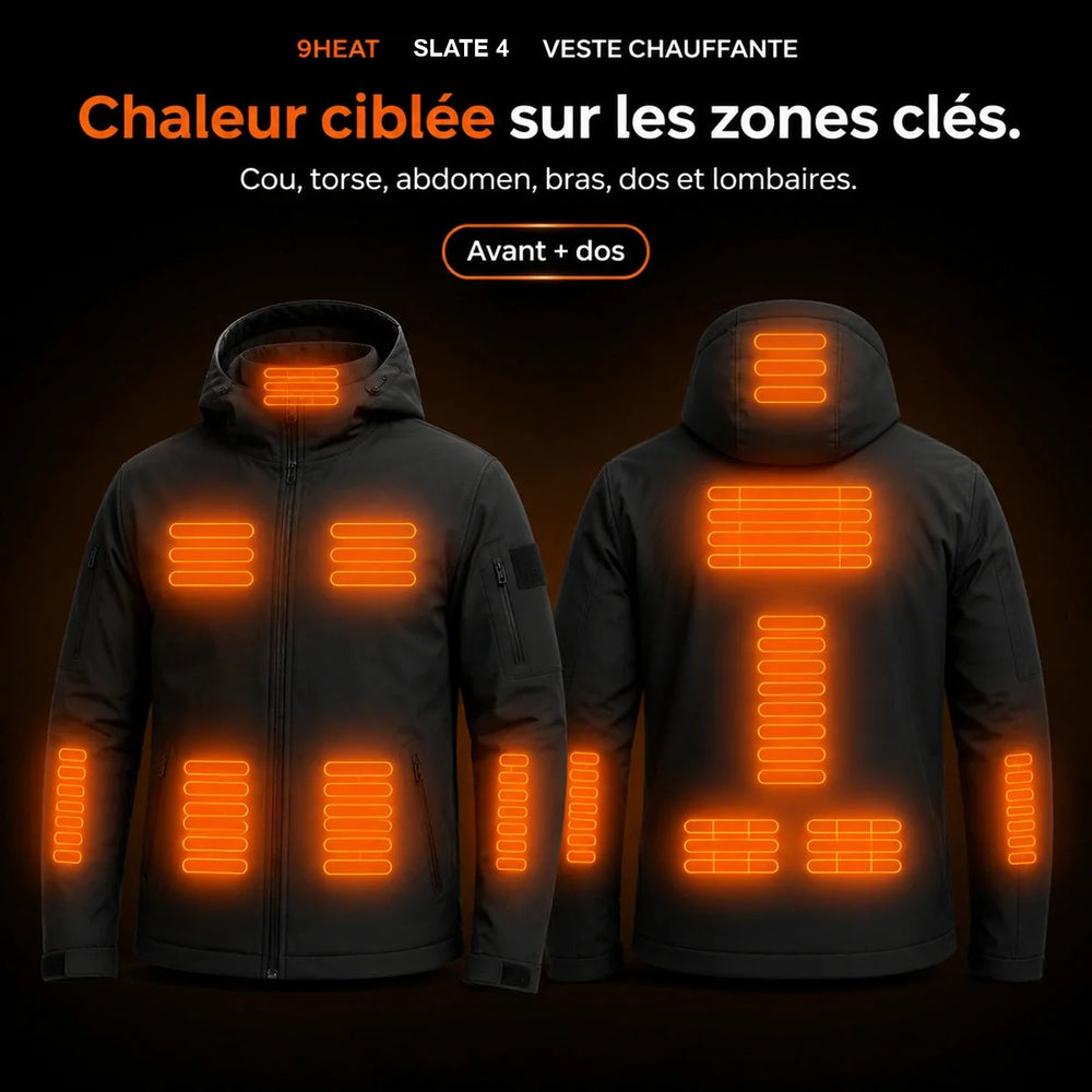 9HEAT Slate 4 - Veste chauffante - Zones chauffantes avant et dos