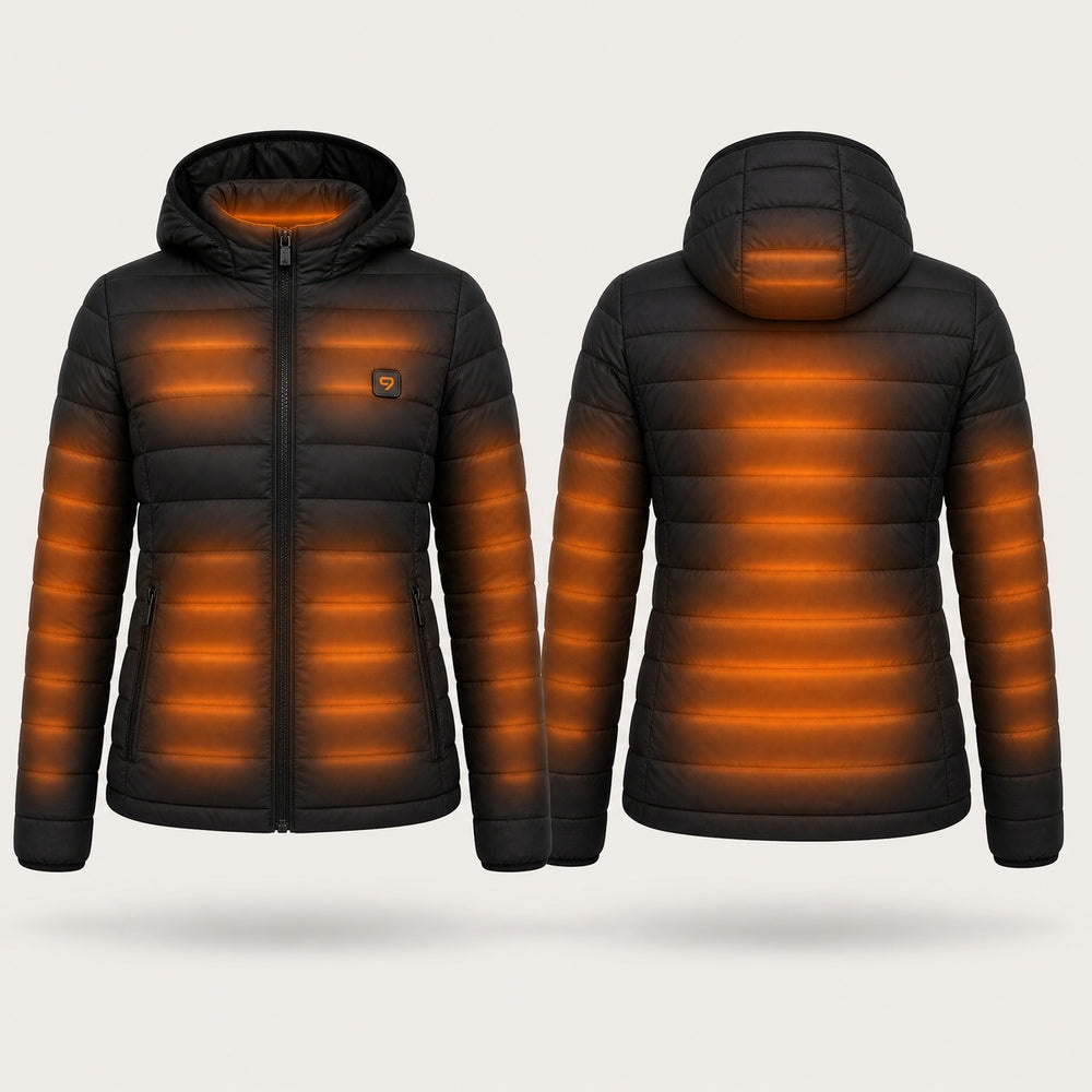 9HEAT Urban 5 - Veste chauffante Femme - zones chauffantes avec bouton 9HEAT visible