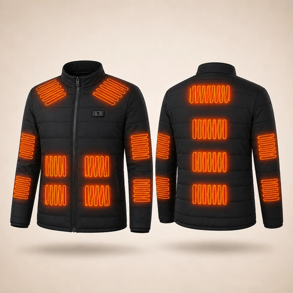 9HEAT Vector 22 - Veste chauffante fine double réglage - vue de face et dos avec zones chauffantes