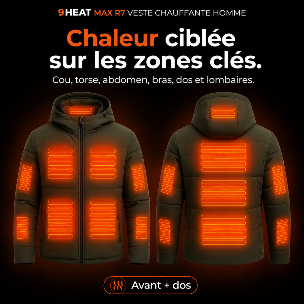 9HEAT Max R7 - Veste chauffante Homme - Zones chauffantes avant et dos