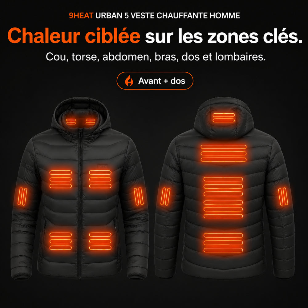 9HEAT Urban 5 - Veste chauffante Homme - Zones chauffantes complètes avant et dos