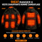 9HEAT Ranger 8 - Veste chauffante Homme Camouflage - Zones chauffantes complètes avant et dos
