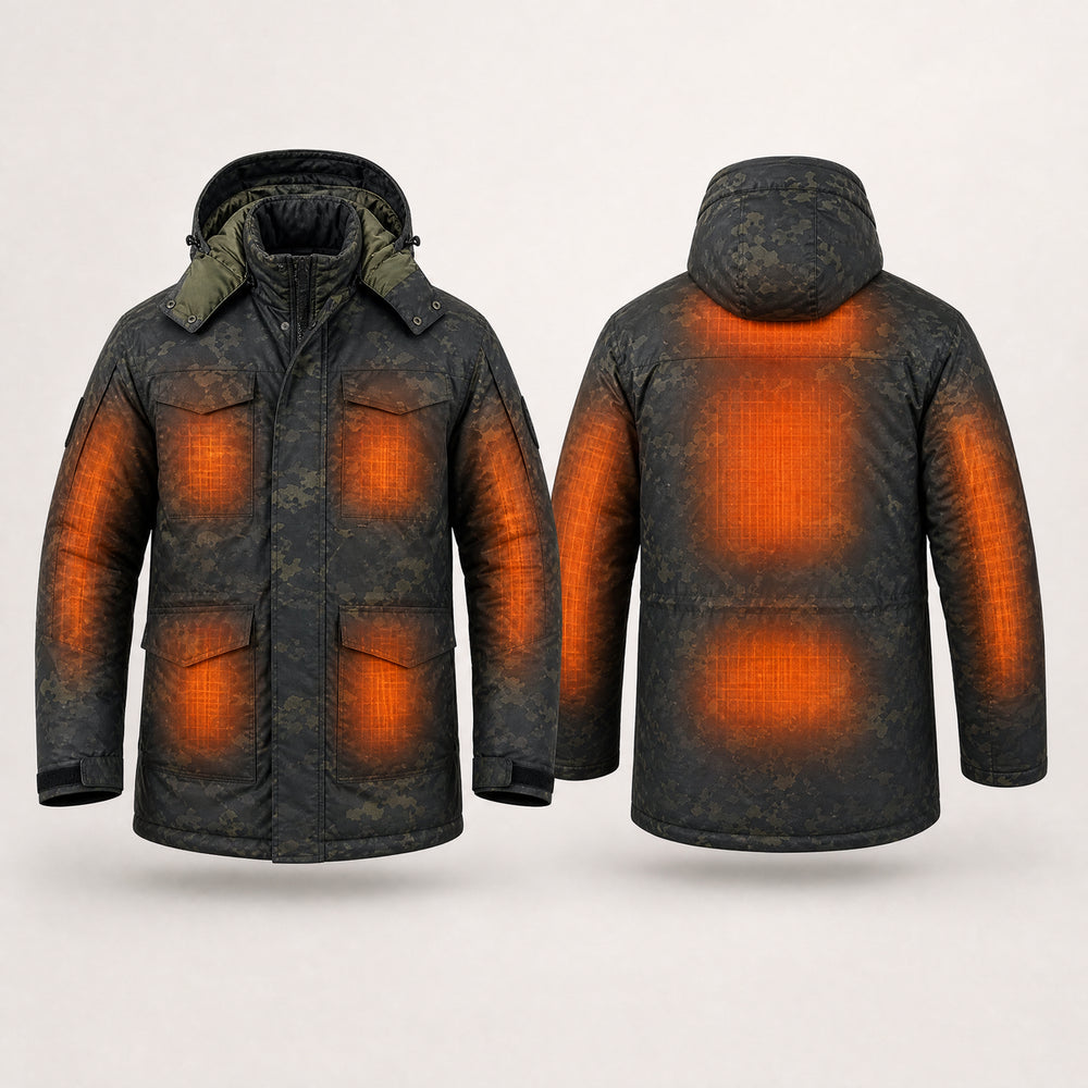 9HEAT Tactical 8 - Veste chauffante Homme Camouflage - zones chauffantes avant et dos fond clair