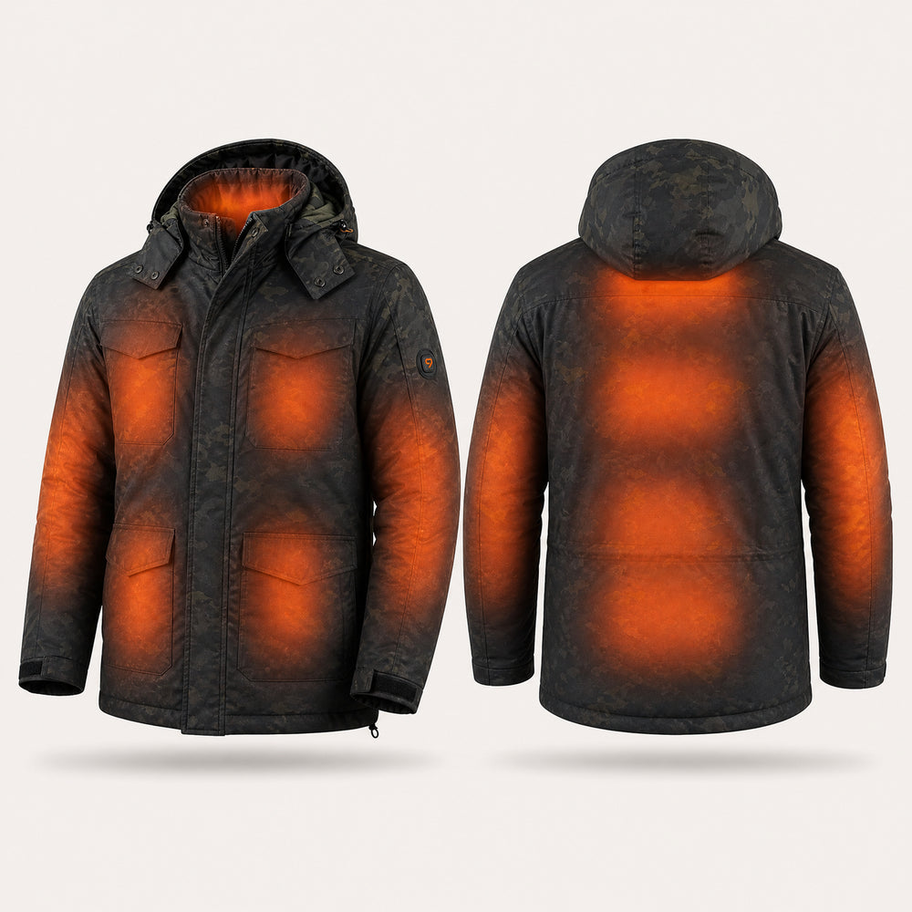 9HEAT Tactical 8 - Veste chauffante Homme Camouflage - zones chauffantes avec bouton 9HEAT visible