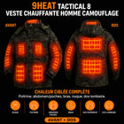 9HEAT Tactical 8 - Veste chauffante Homme Camouflage - Zones chauffantes complètes avant et dos