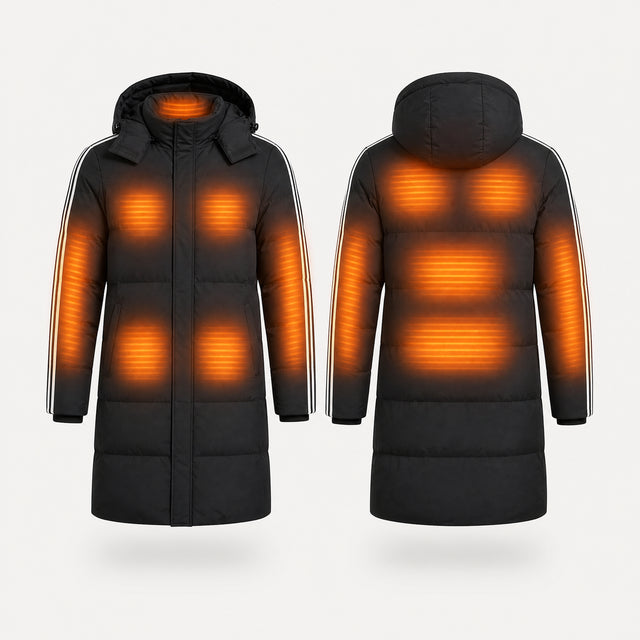 9HEAT Longline 8 - Veste chauffante longue Unisexe - zones chauffantes avant et dos fond clair
