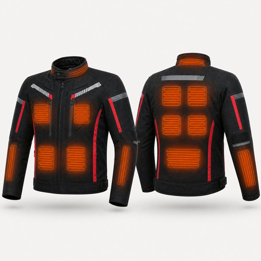 9HEAT Road X9 - Veste moto chauffante Homme - zones chauffantes avant et dos fond clair