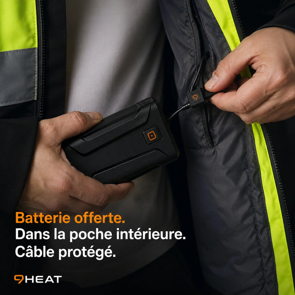 9HEAT WorkGuard - Veste de travail chauffante haute visibilité - Batterie poche