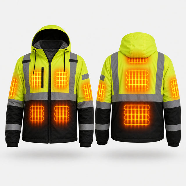 9HEAT WorkGuard - Veste de travail chauffante haute visibilité - zones chauffantes avant et dos fond clair