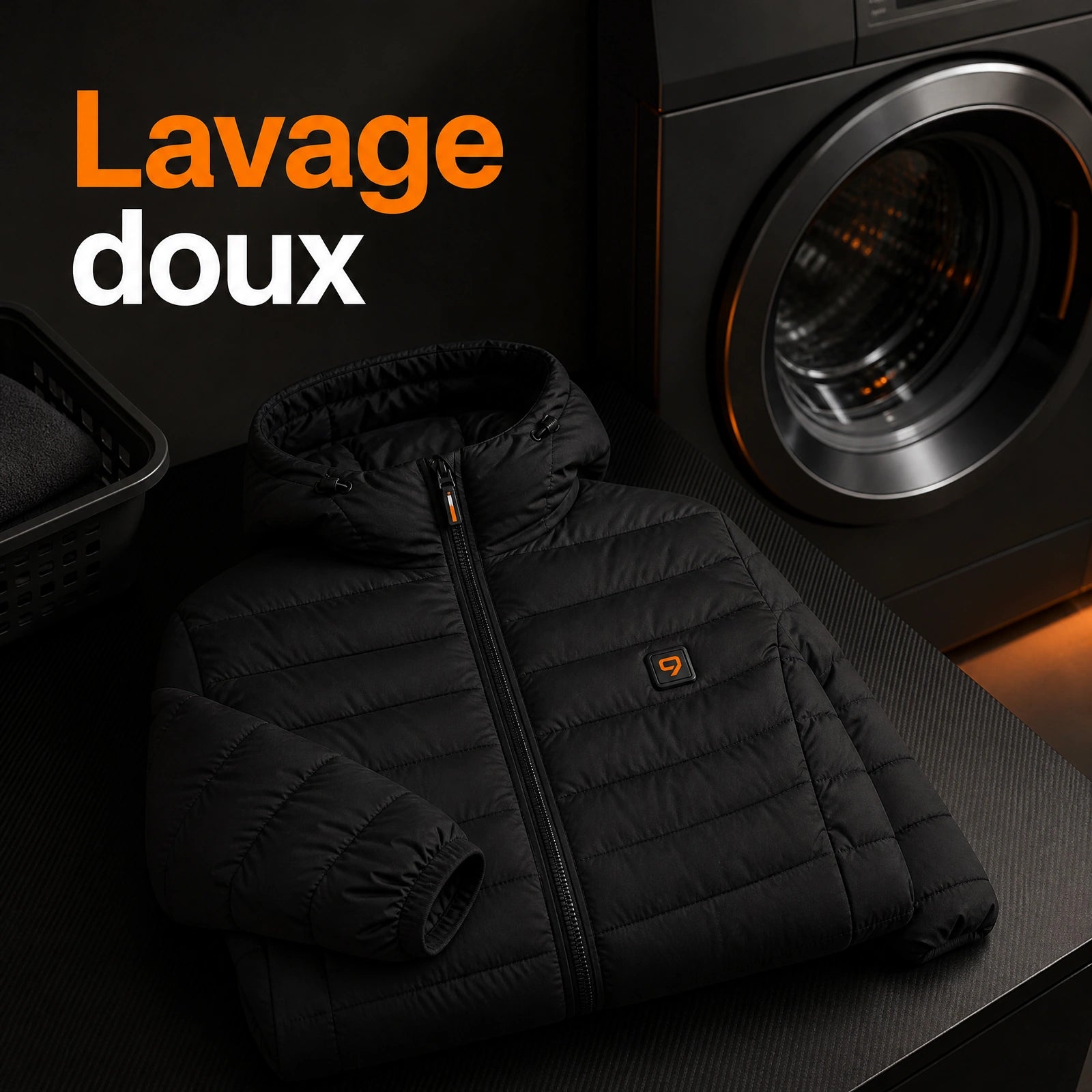 Lavage doux d'un vêtement chauffant 9HEAT avec zip fermé