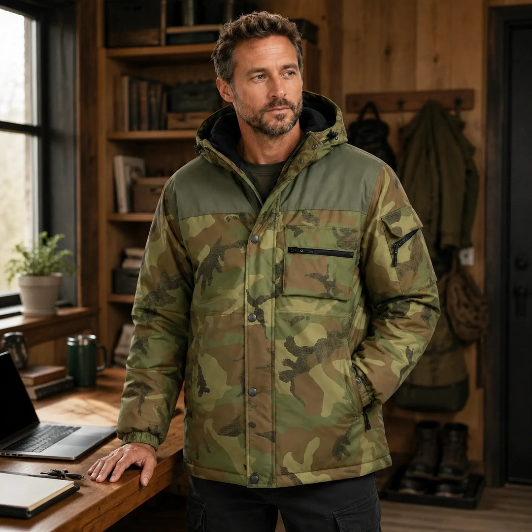 Manteau chauffant homme camouflage - Terrain 4 - intensité de chaleur réglée