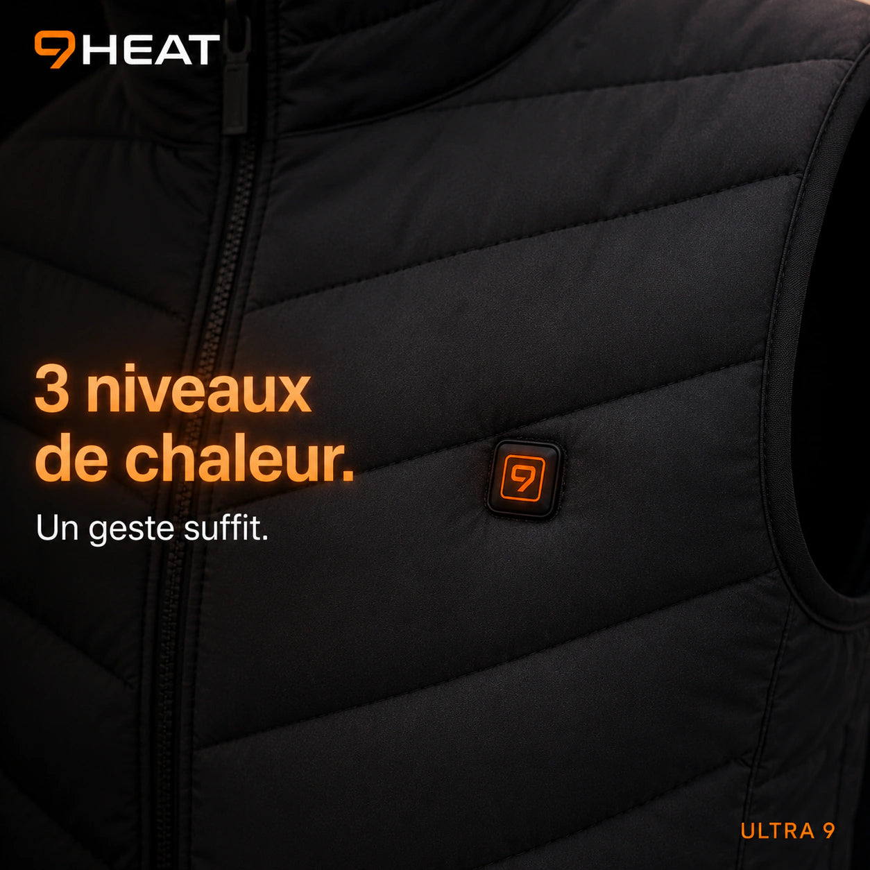 Bouton de contrôle discret sur la doudoune sans manches 9HEAT