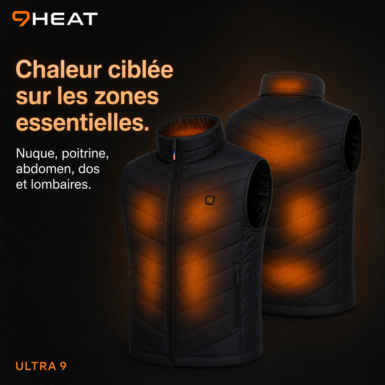 Répartition de la chaleur sur la doudoune sans manches 9HEAT