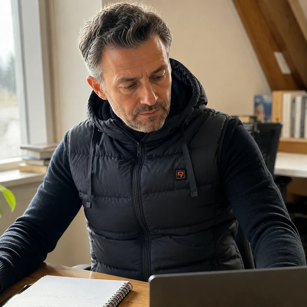 Photo client portant 9HEAT Nova V7 - Gilet chauffant à capuche Unisexe