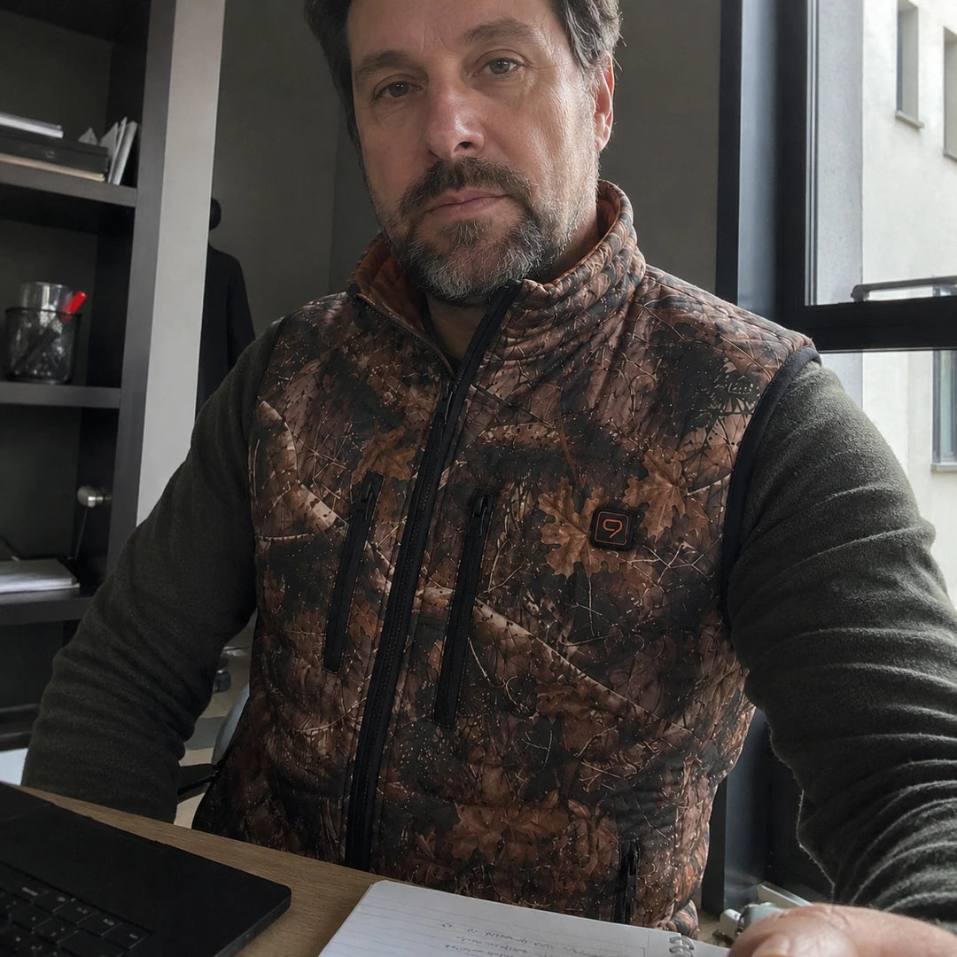 Photo client portant 9HEAT Forest C8 - Gilet chauffant camouflage