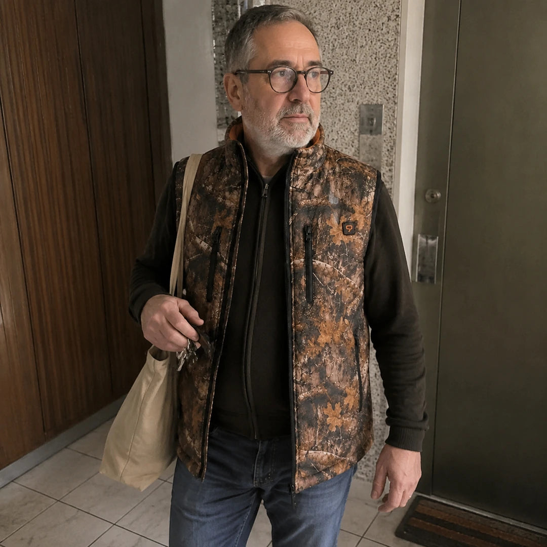 Photo client portant 9HEAT Forest C8 - Gilet chauffant camouflage