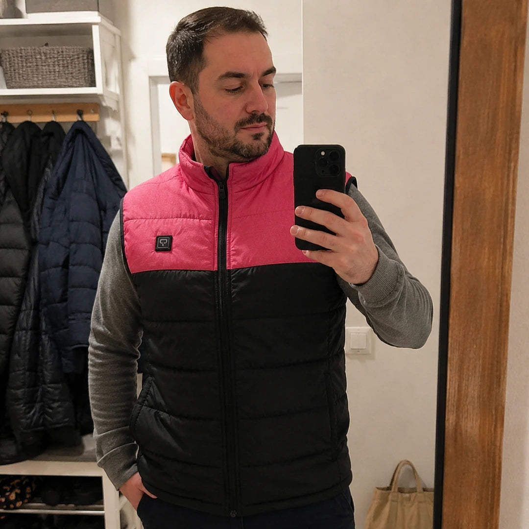 Photo client portant 9HEAT Duo 17 - Gilet chauffant double réglage Unisexe