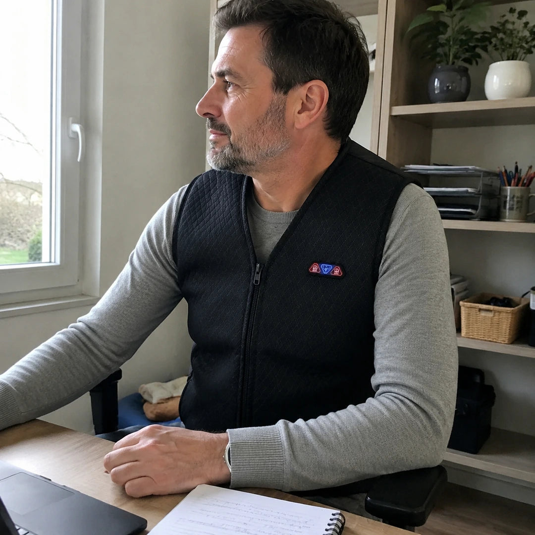 Photo client portant Gilet chauffant fin unisexe - Thermo V8