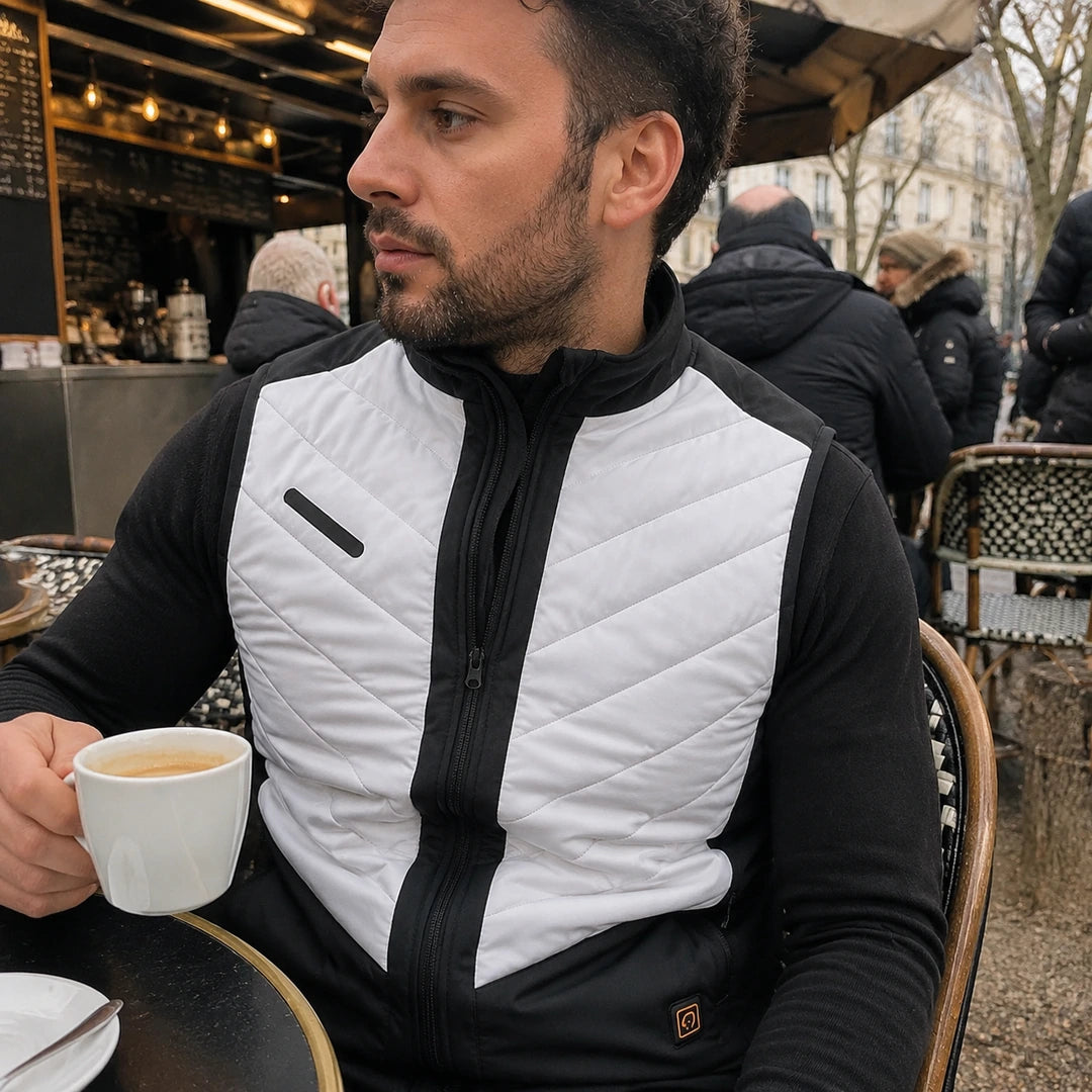 Photo client portant 9HEAT Aero R5 - Gilet chauffant sport Homme