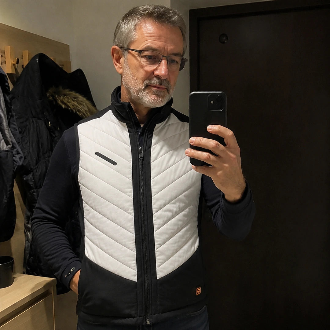 Photo client portant 9HEAT Aero R5 - Gilet chauffant sport Homme