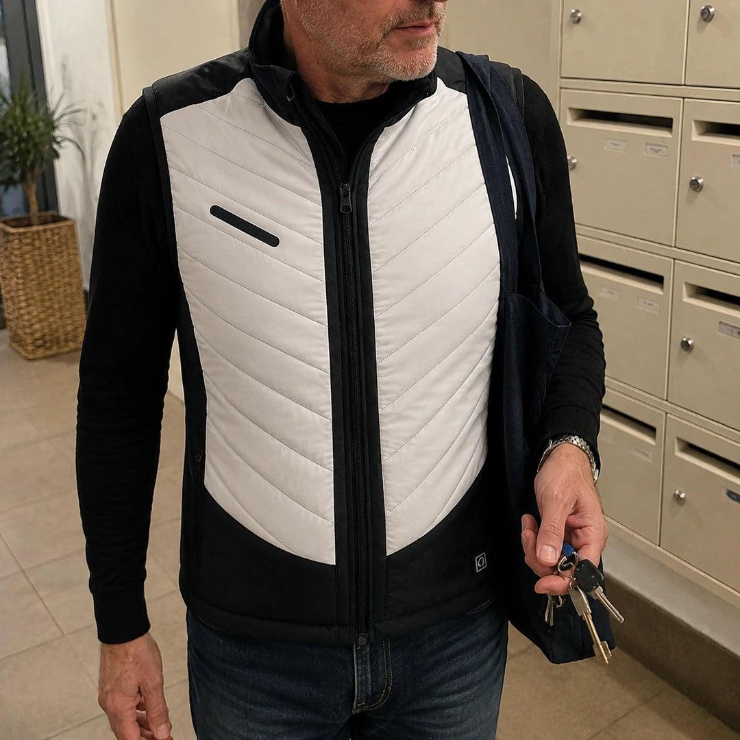 Photo client portant 9HEAT Aero R5 - Gilet chauffant sport Homme