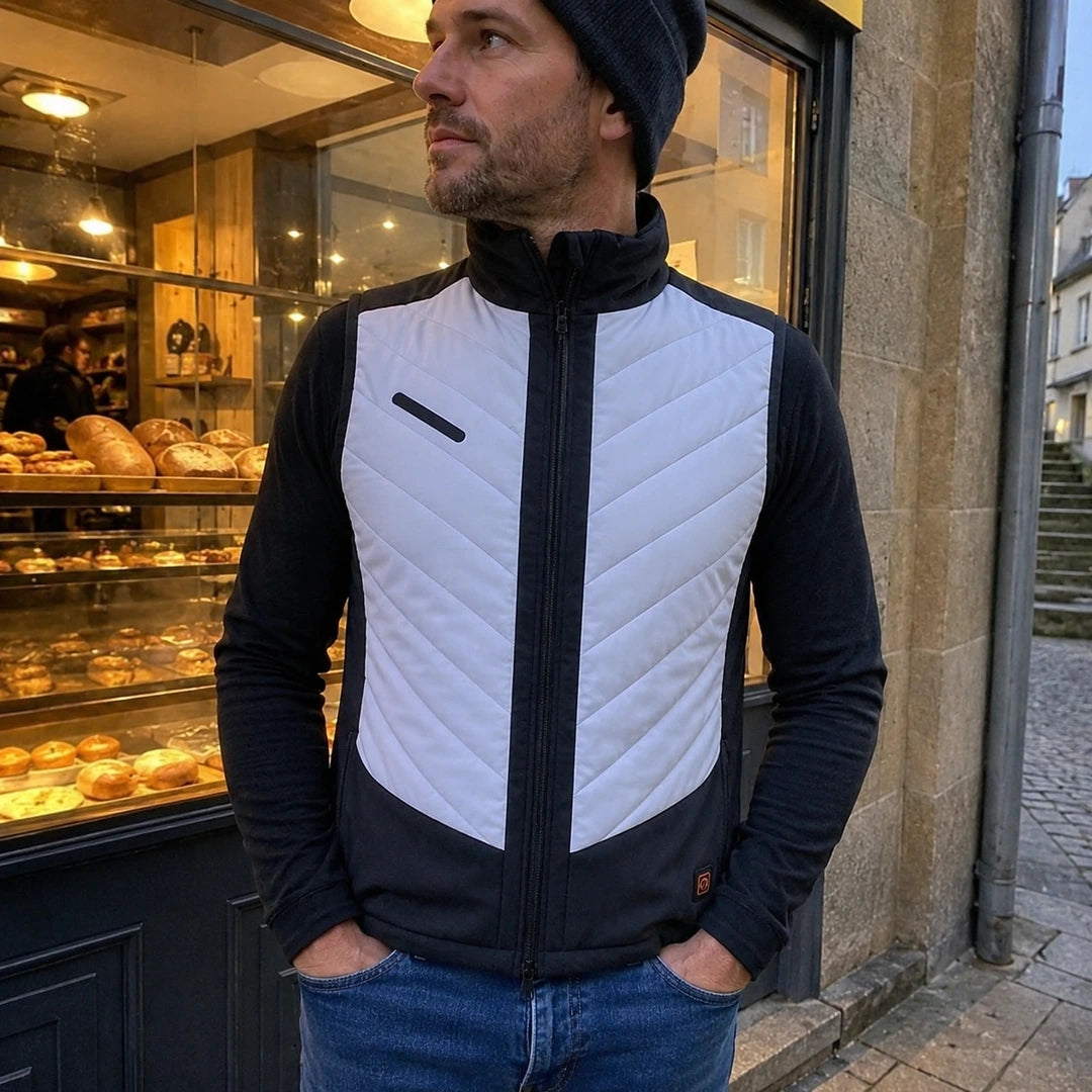 Photo client portant 9HEAT Aero R5 - Gilet chauffant sport Homme