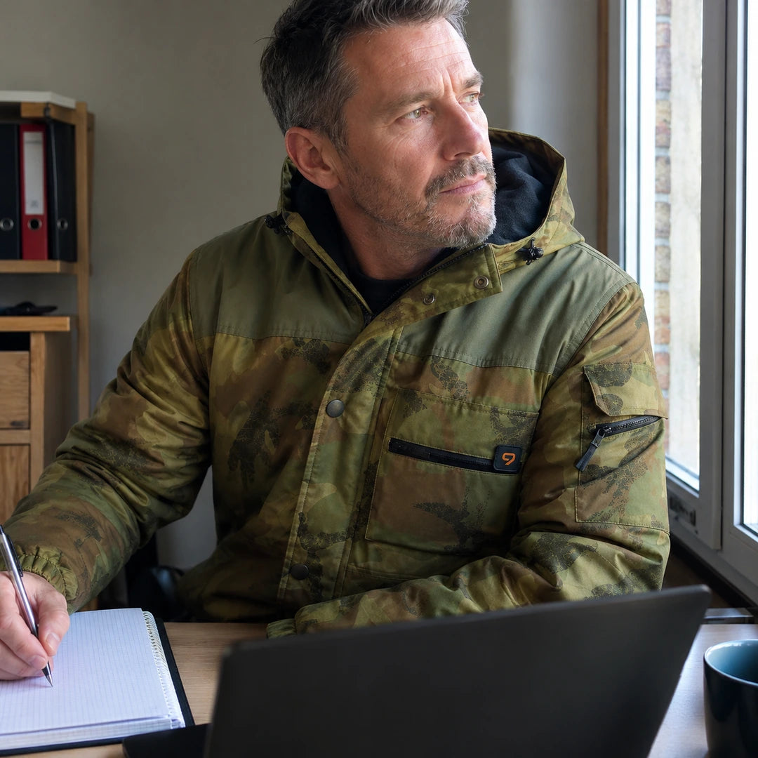 Photo client portant 9HEAT Terrain 4 - Manteau chauffant Homme Camouflage
