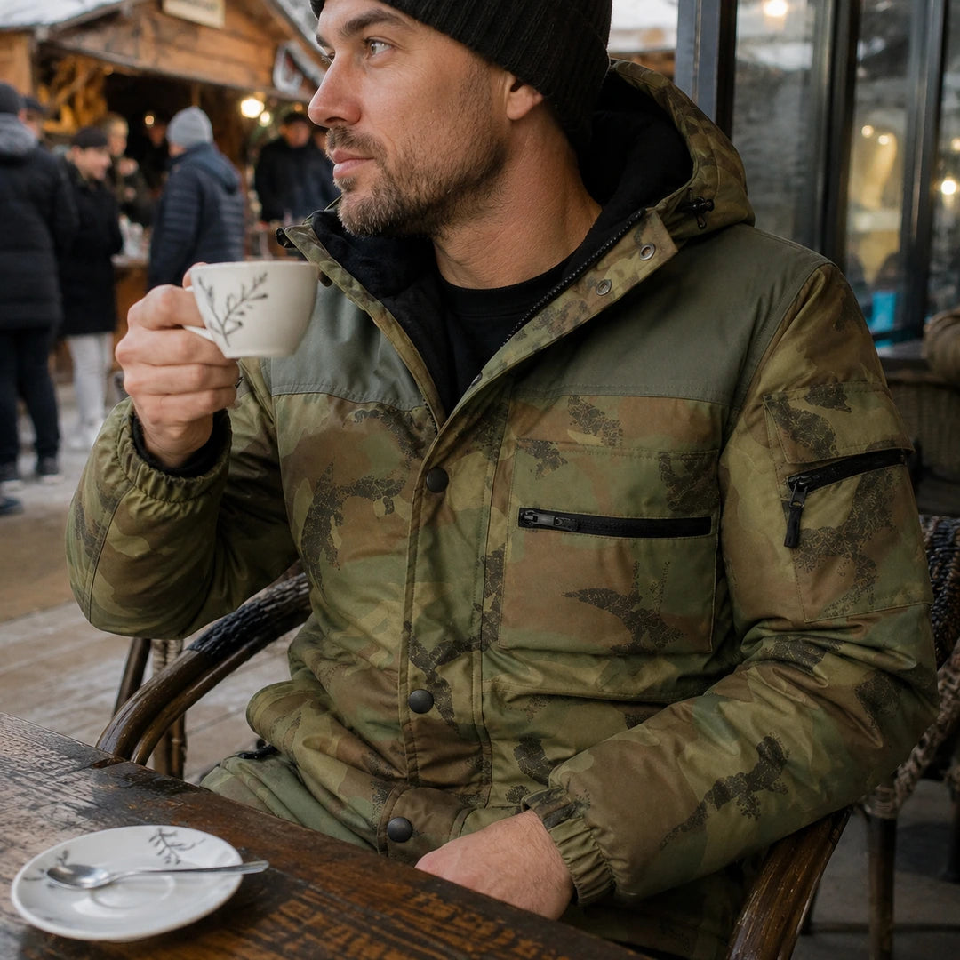 Photo client portant 9HEAT Terrain 4 - Manteau chauffant Homme Camouflage
