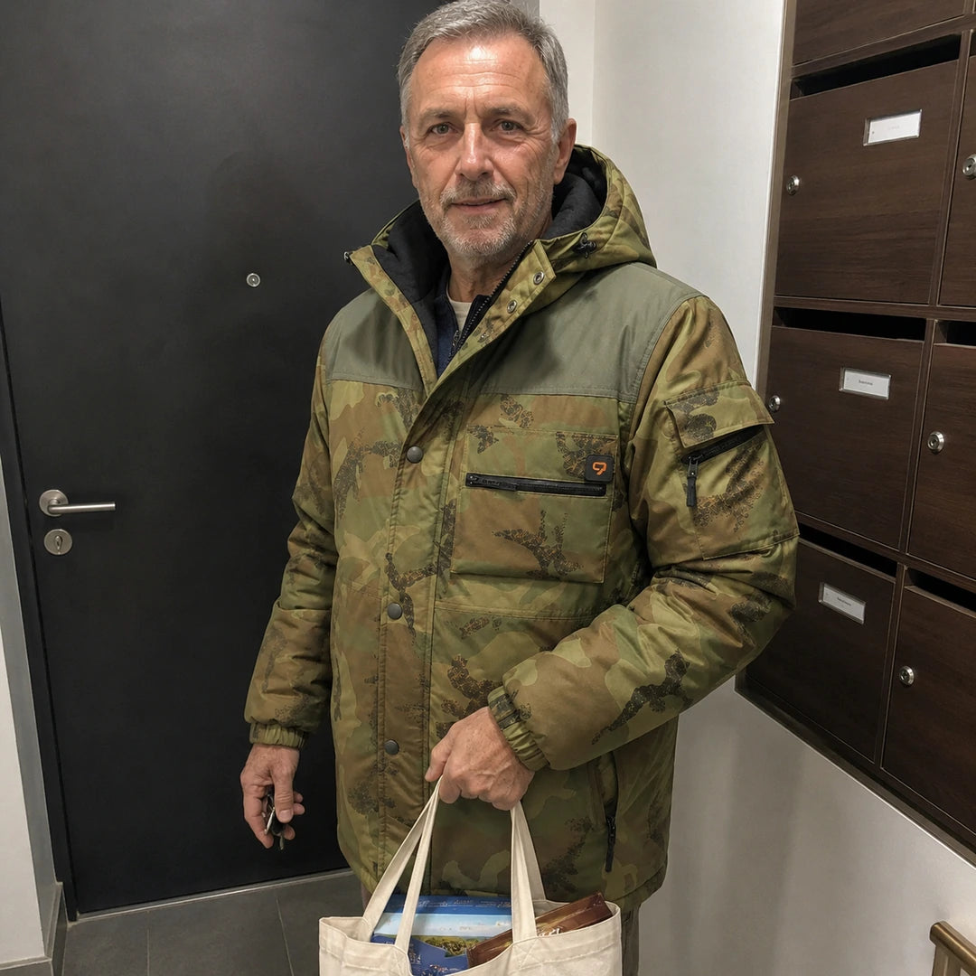 Photo client portant 9HEAT Terrain 4 - Manteau chauffant Homme Camouflage