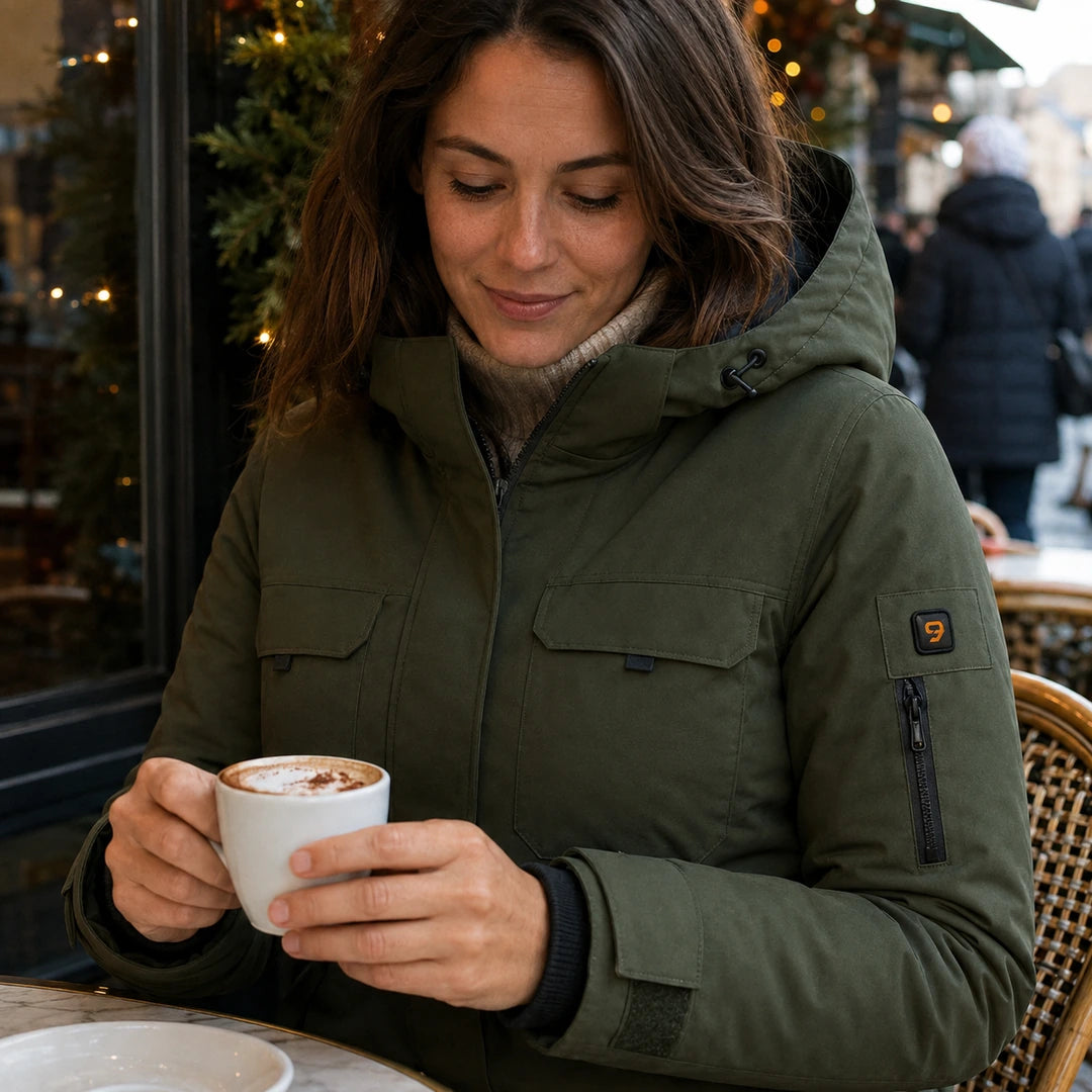 Photo client portant 9HEAT Alpine 50 - Parka chauffante Femme