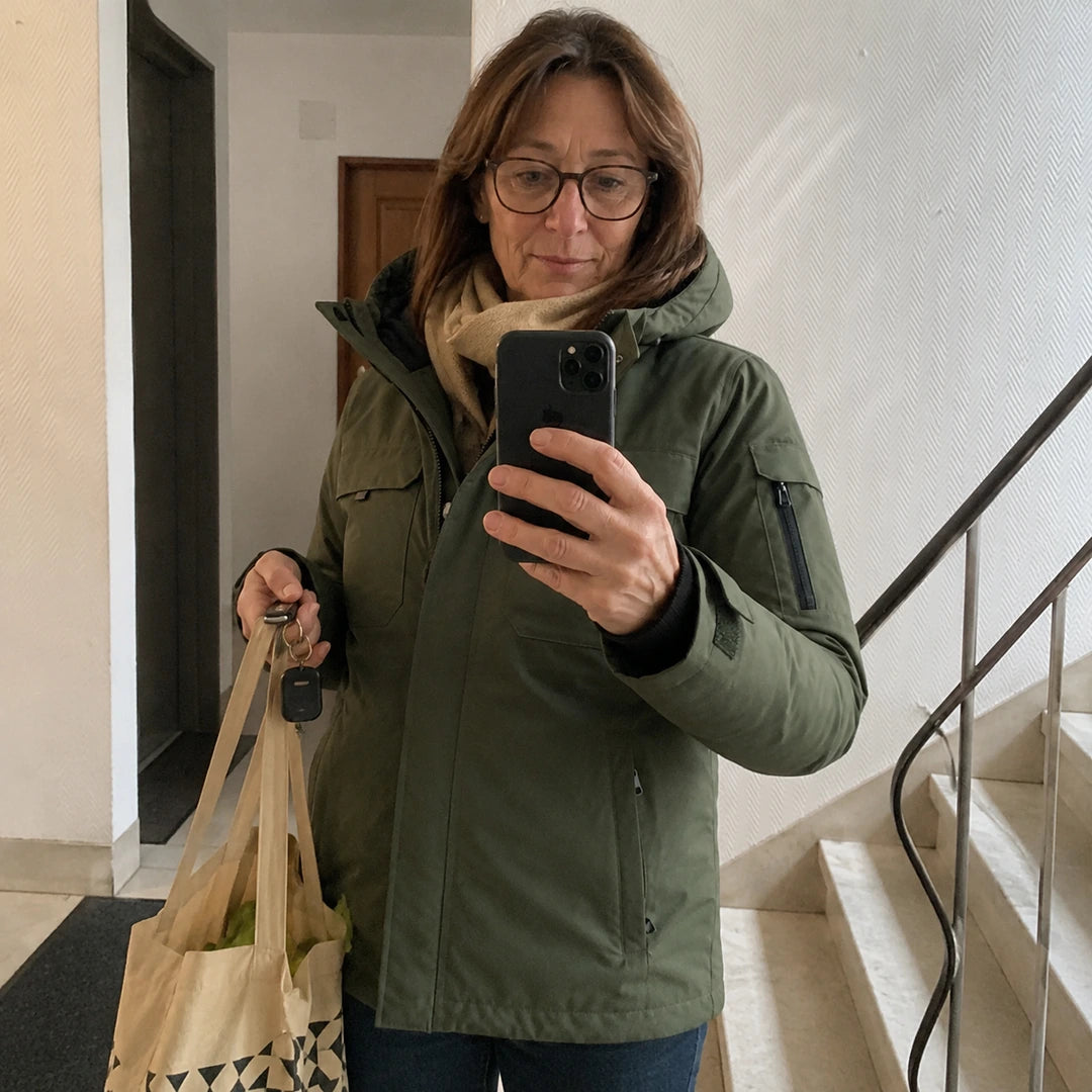 Photo client portant 9HEAT Alpine 50 - Parka chauffante Femme