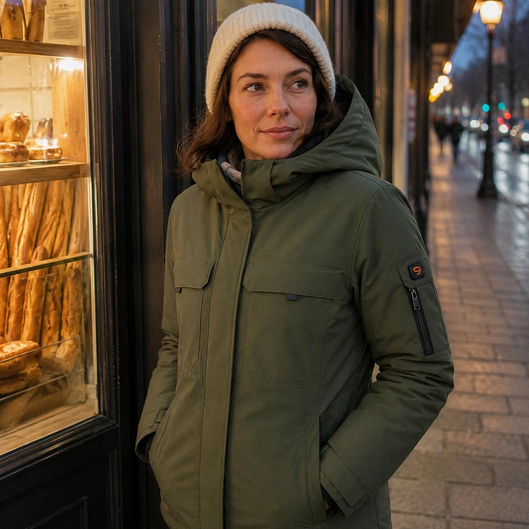 Photo client portant 9HEAT Alpine 50 - Parka chauffante Femme