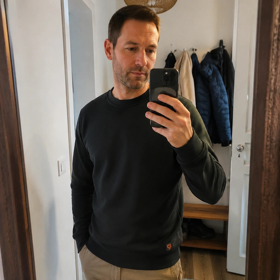 Photo client portant 9HEAT Pull X7 - Sweat chauffant col rond Unisexe
