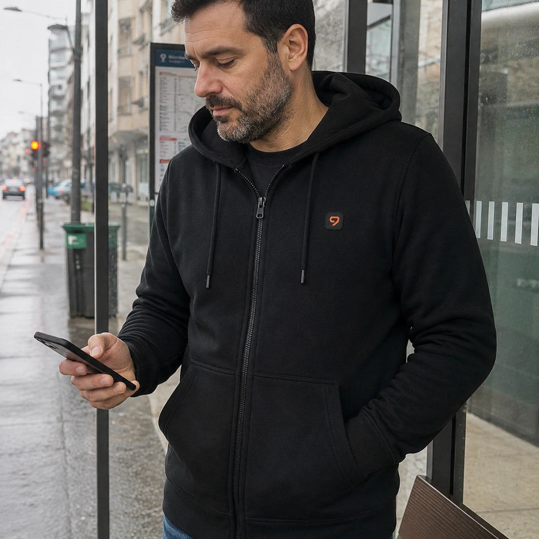 Photo client portant 9HEAT Zip 6 - Sweat zippé chauffant Homme
