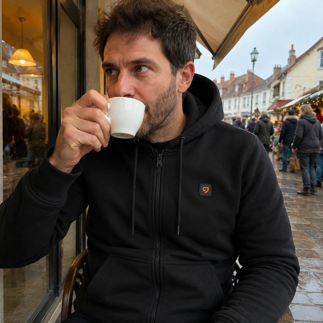 Photo client portant 9HEAT Zip 6 - Sweat zippé chauffant Homme