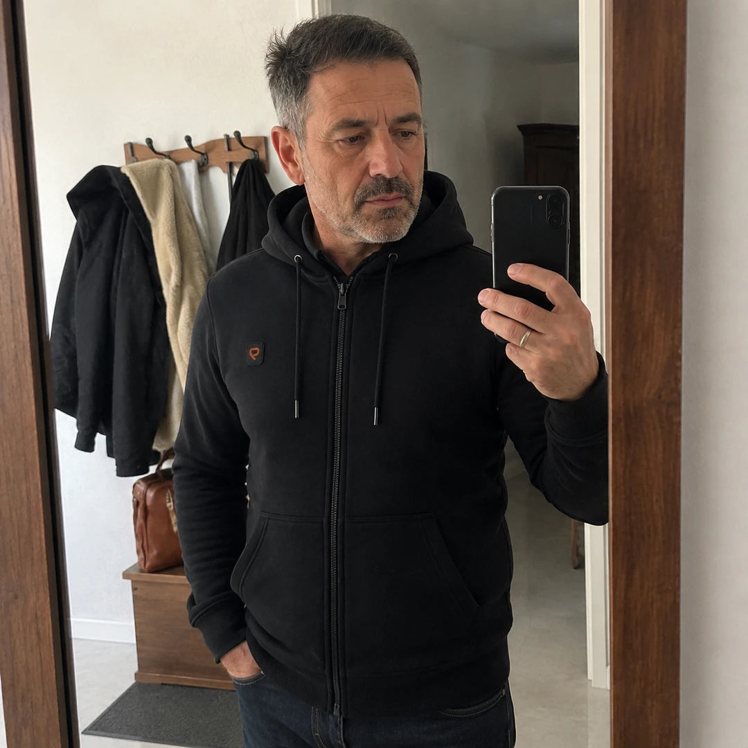 Photo client portant 9HEAT Zip 6 - Sweat zippé chauffant Homme